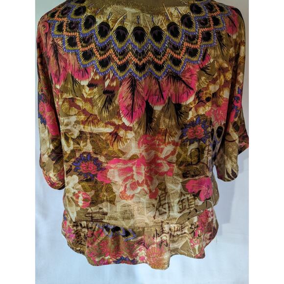 Chicos Sz 2 top Blouson Polyester Lightweight Accent Beading - Picture 9 of 10